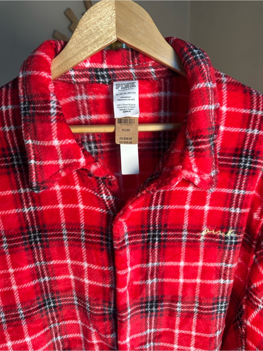 PINK Victoria's Secret Red Plaid Fleece Button-Front Shirt - Picture 2 of 4